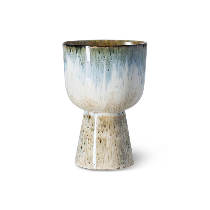 Retro Flower Pot in Glacier by HKLIVING – Blue-Toned Stoneware Planter with Reactive Glaze