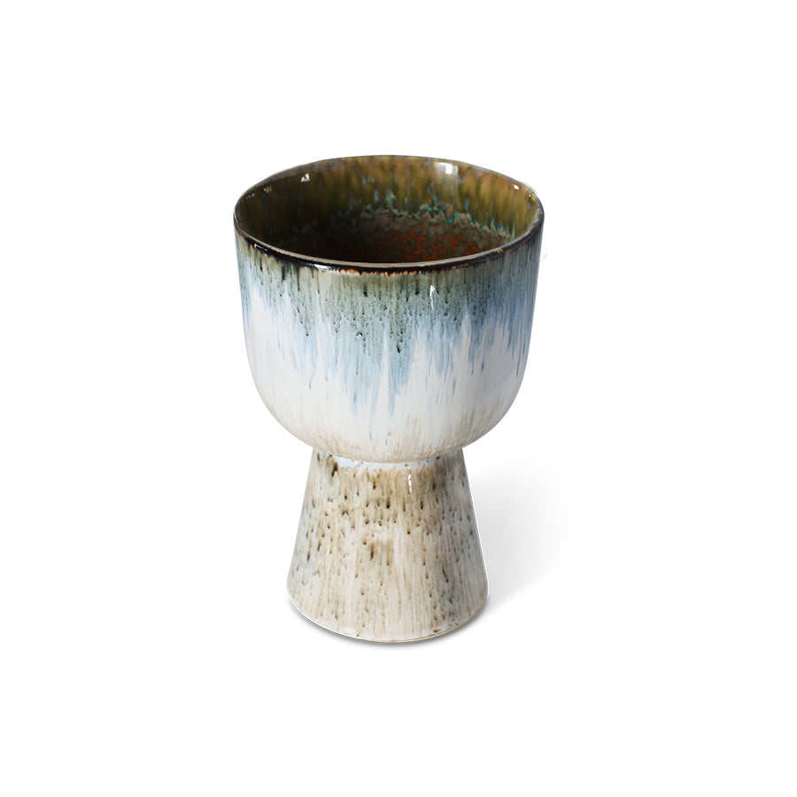 Retro Flower Pot in Glacier by HKLIVING – Blue-Toned Stoneware Planter with Reactive Glaze