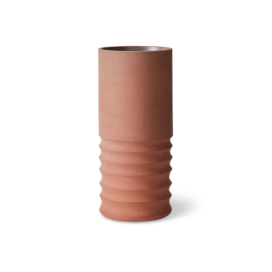 Handmade Handcarved Terracotta Tube Vase by HKLIVING – Sculptural Earthenware (32cm)