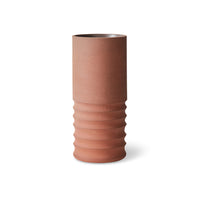 Handmade Handcarved Terracotta Tube Vase by HKLIVING – Sculptural Earthenware (32cm)