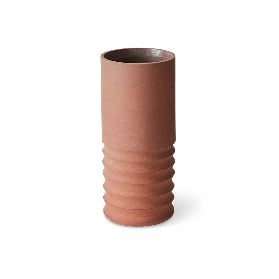 Handmade Handcarved Terracotta Tube Vase by HKLIVING – Sculptural Earthenware (32cm)