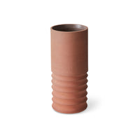 Handmade Handcarved Terracotta Tube Vase by HKLIVING – Sculptural Earthenware (32cm)