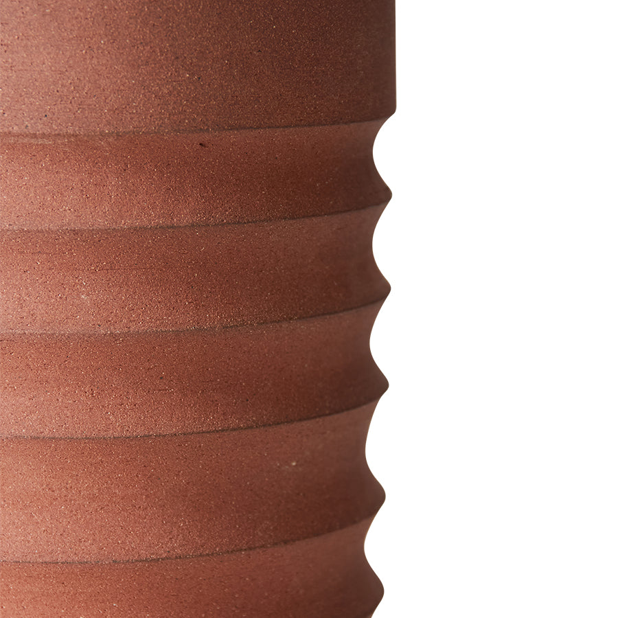Handmade Handcarved Terracotta Tube Vase by HKLIVING – Sculptural Earthenware (32cm)