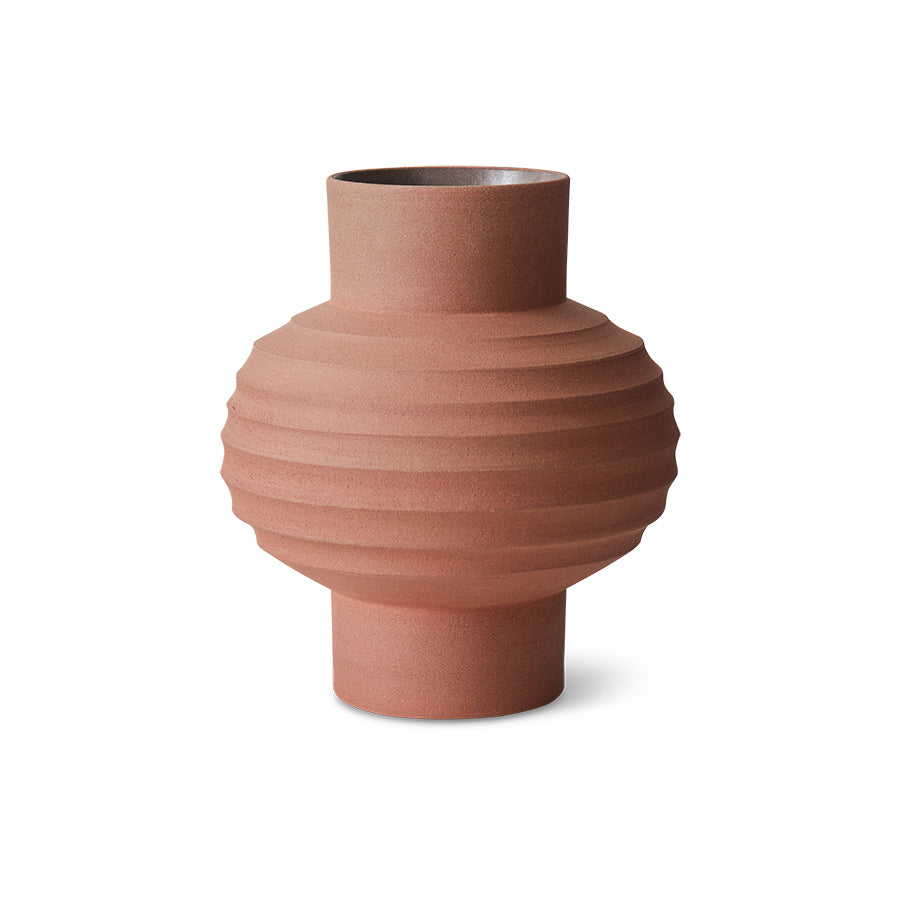 Handmade Handcarved Terracotta Bulb Vase by HKLIVING – Sculptural Earthy Design (30cm)