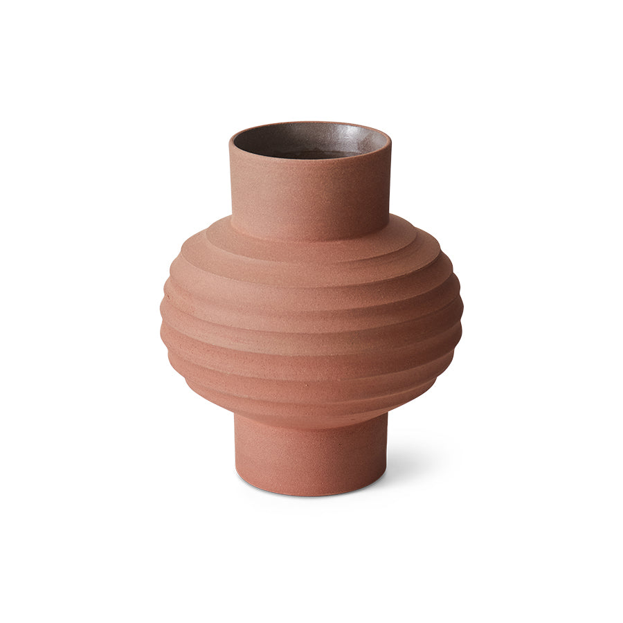 Handmade Handcarved Terracotta Bulb Vase by HKLIVING – Sculptural Earthy Design (30cm)