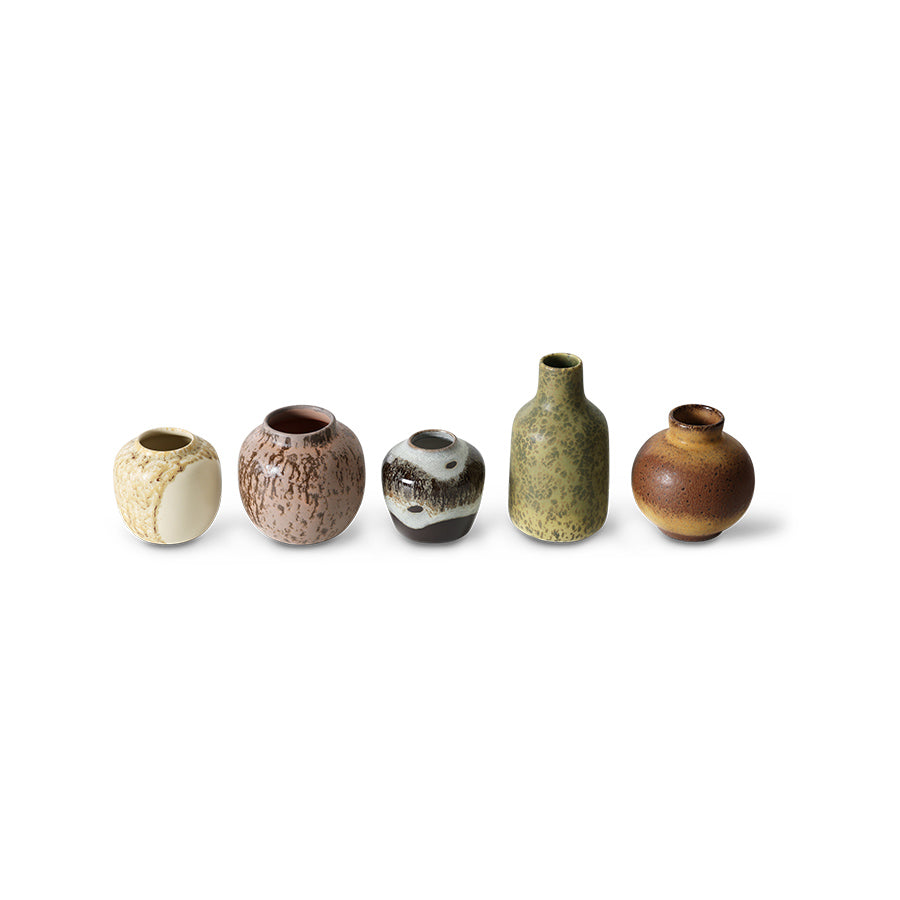 70s Ceramics Small Vases Set – Pursuit by HKLIVING (Set of 5, Retro Stoneware)