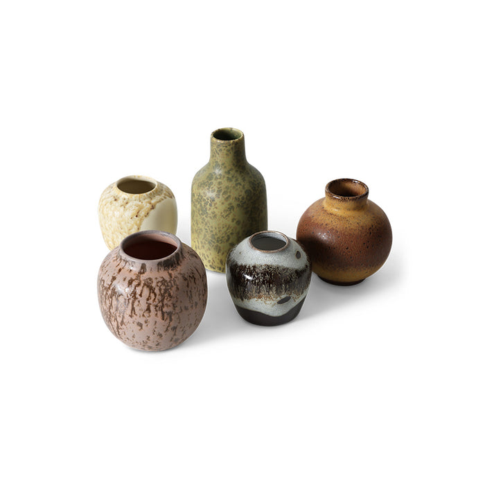 70s Ceramics Small Vases Set – Pursuit by HKLIVING (Set of 5, Retro Stoneware)