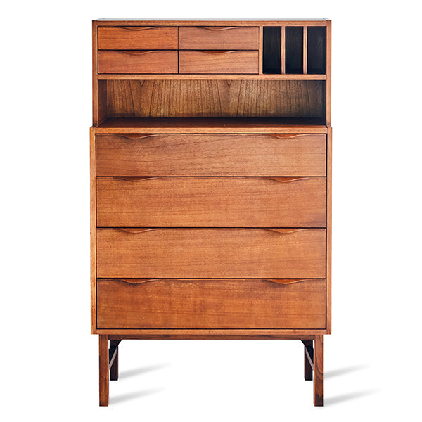Timeless wooden secretary stained brown, featuring versatile storage compartments.