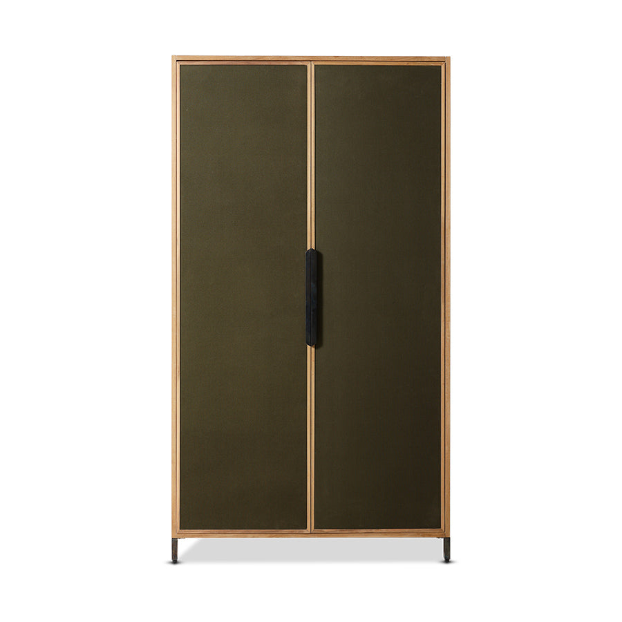 Pioneer Canvas Cupboard - Green Wooden Storage Cabinet with Canvas Doors by HKLIVING