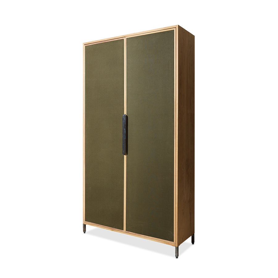 Pioneer Canvas Cupboard - Green Wooden Storage Cabinet with Canvas Doors by HKLIVING