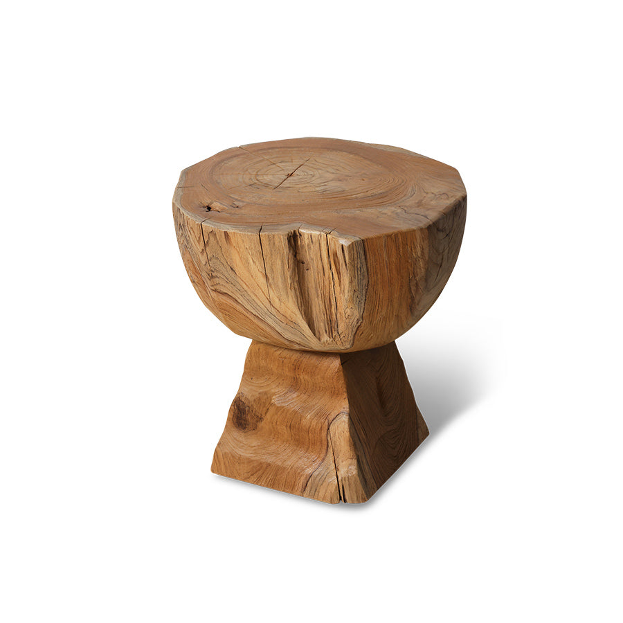 Solid Teak Stool - Arched Wooden Stool Minimalist Accent Seating by hkkliving