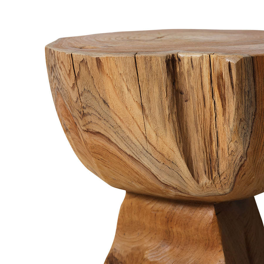 Solid Teak Stool - Arched Wooden Stool Minimalist Accent Seating by hkkliving