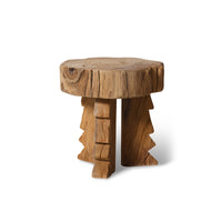 Carved Wooden Stool - Handcrafted Solid Teak Accent Seat by HKLIVING