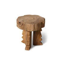 Carved Wooden Stool - Handcrafted Solid Teak Accent Seat by HKLIVING