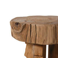 Carved Wooden Stool - Handcrafted Solid Teak Accent Seat by HKLIVING