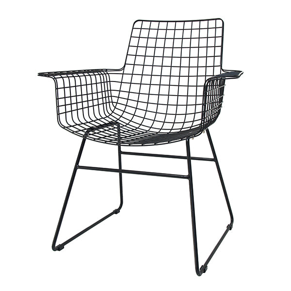 Metal Wire Chair with Arms by HKLIVING Available in Silver, Brass, and Black