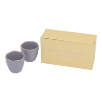 Set of two lilac Good Morning egg cups with golden edge by Urban Nature Culture in gift box