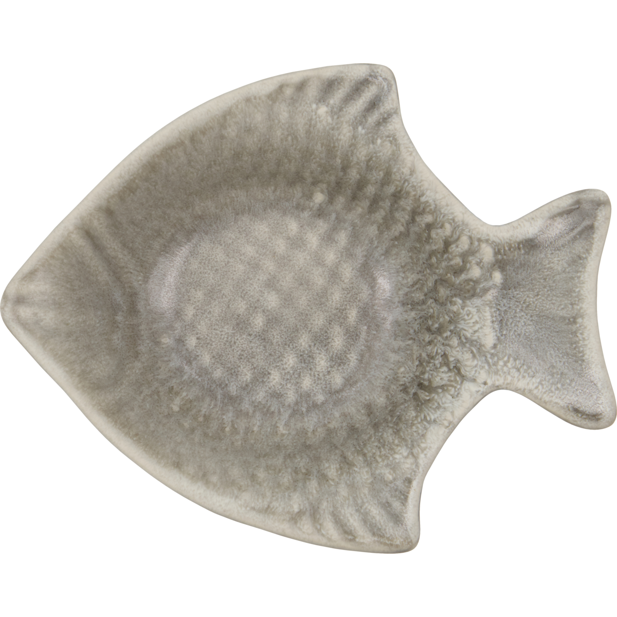 Grey stoneware serving bowl in fish shape by House Doctor