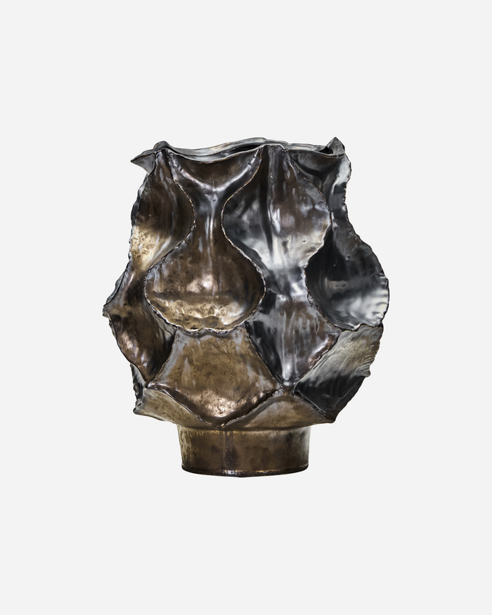 House Doctor HDWaves vase large in antique metallic finish on white background.