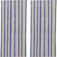 Set of two ceramic serving boards with blue hand-painted stripes by House Doctor