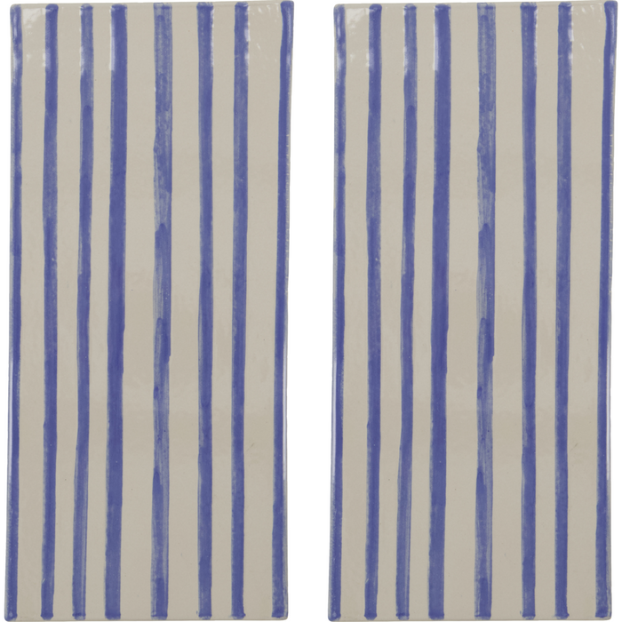 Set of two ceramic serving boards with blue hand-painted stripes by House Doctor