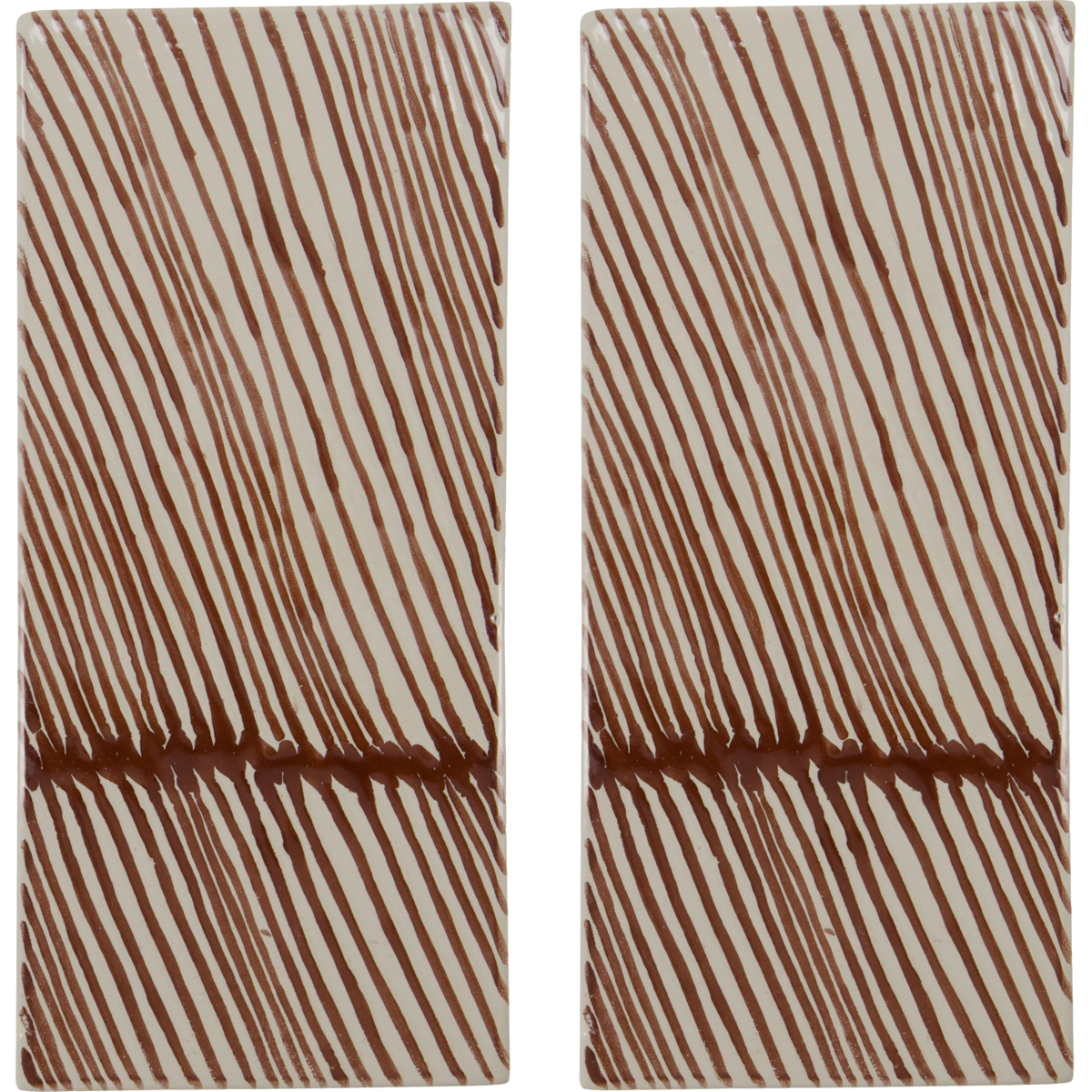 Set of two ceramic serving boards with hand-painted brown stripes by House Doctor