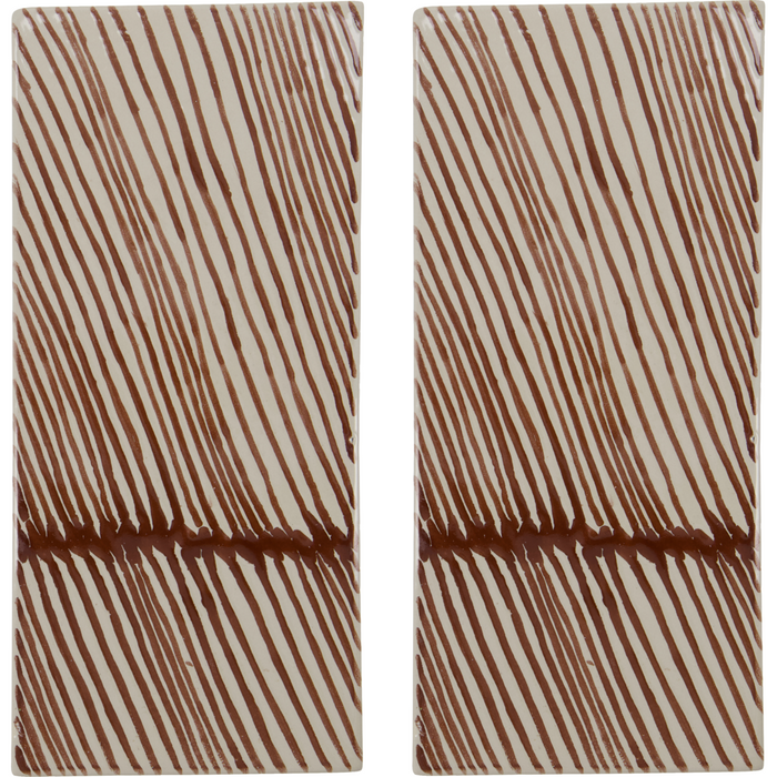 Set of two ceramic serving boards with hand-painted brown stripes by House Doctor