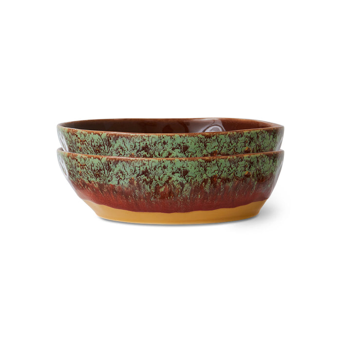 Pasta Bowls, Set of 2, Red Green Beige, Cove 70s Ceramics by HKLIVING