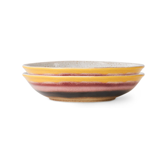 Curry Bowls, Set of 2, Hibiscus, HKLIVING 70s Ceramics, Pink Yellow Brown