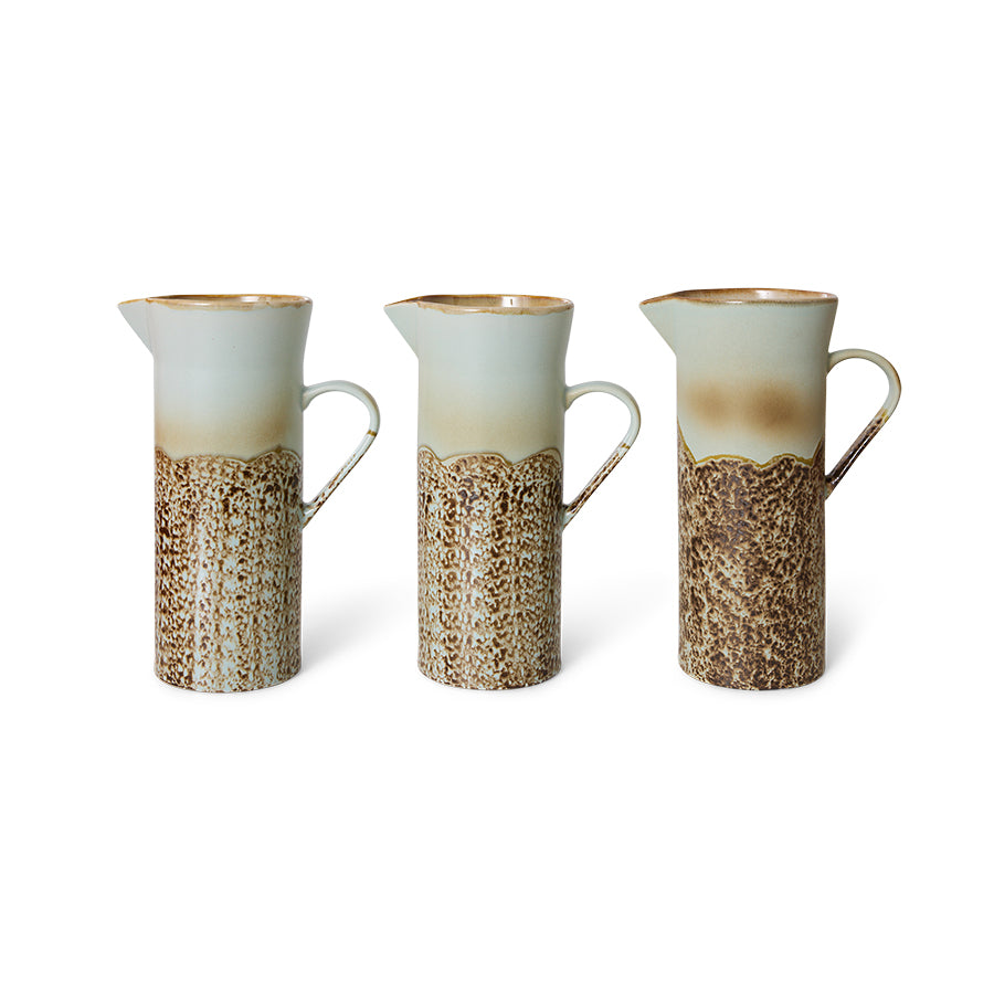 HKLIVING 70s Ceramic Jug - 21.5 x 13.5cm - Shell White & Taupe - Tall Narrow Jug