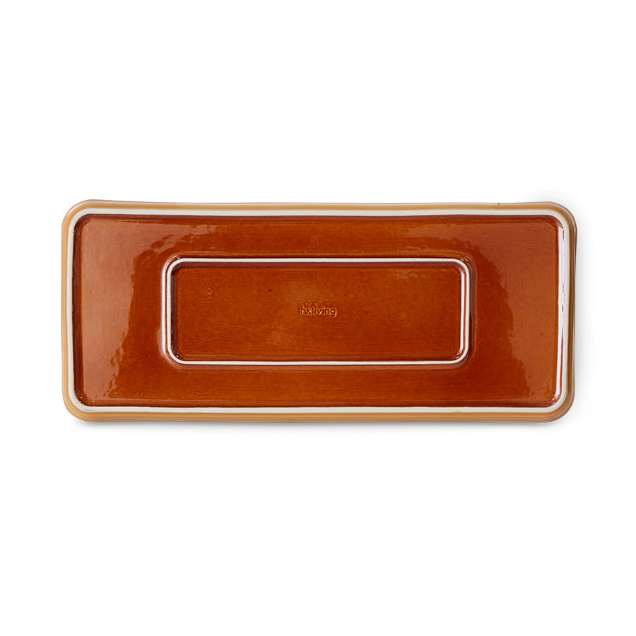 Long hkliving 70s Ceramics Cake Tray – Sunbeam Multicolour Stoneware - 31x13cm Oblong Mustard Yellow Tray