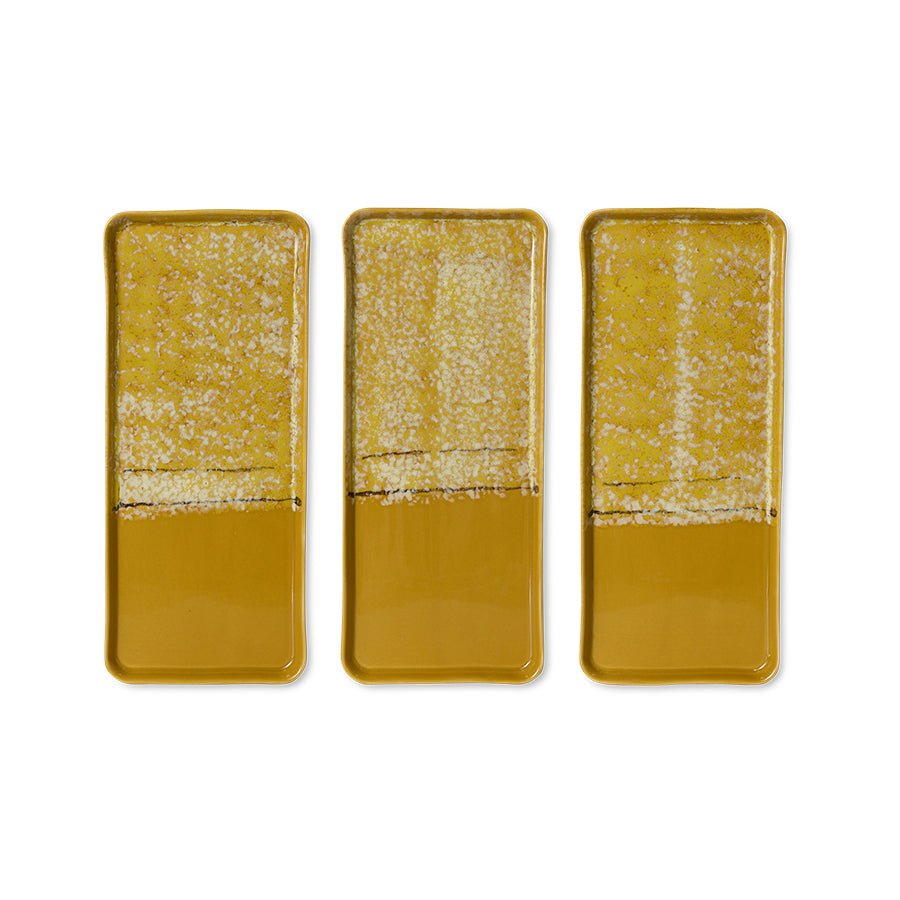 Long hkliving 70s Ceramics Cake Tray – Sunbeam Multicolour Stoneware - 31x13cm Oblong Mustard Yellow Tray