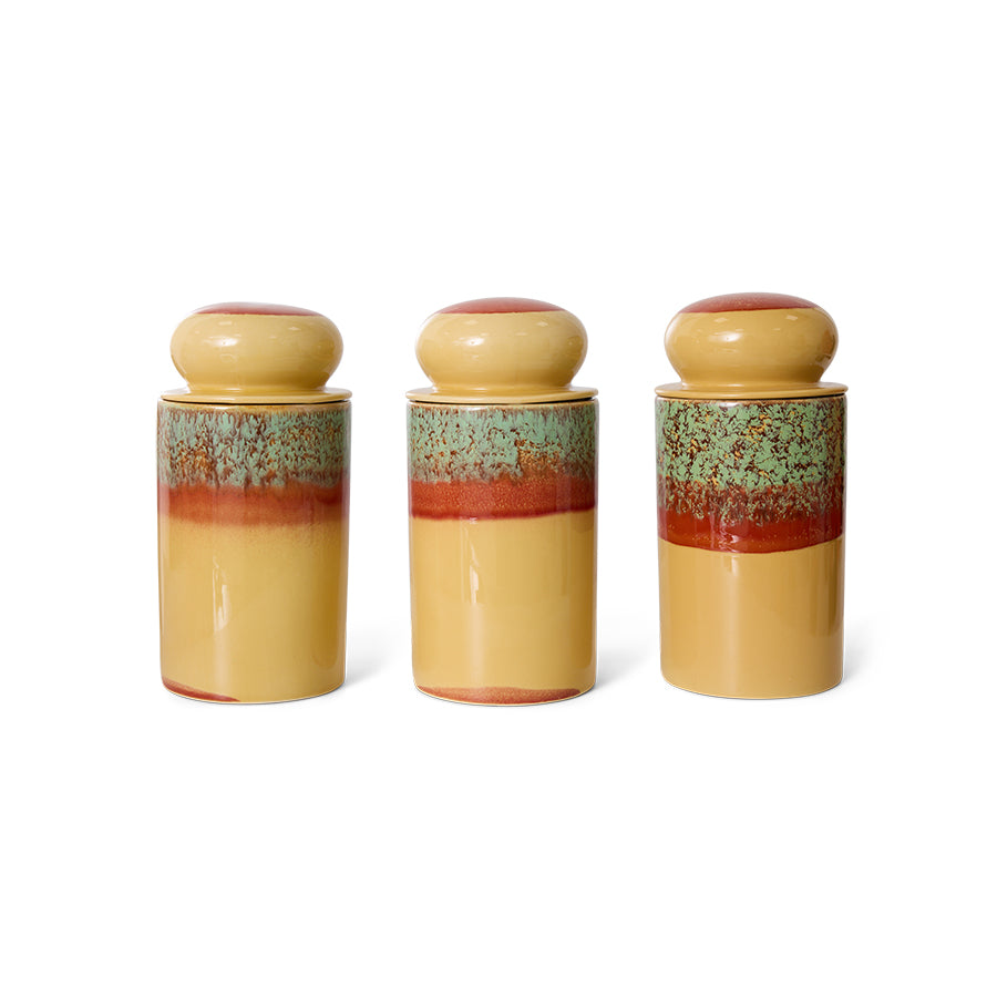 Storage Jar, Cove, Beige Red Green, 70s Ceramics by HKLIVING