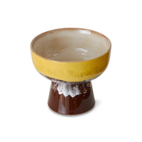 Large Tapas Bowl on Base, Mustard Yellow Brown, 70s Ceramics Creek by HKLIVING