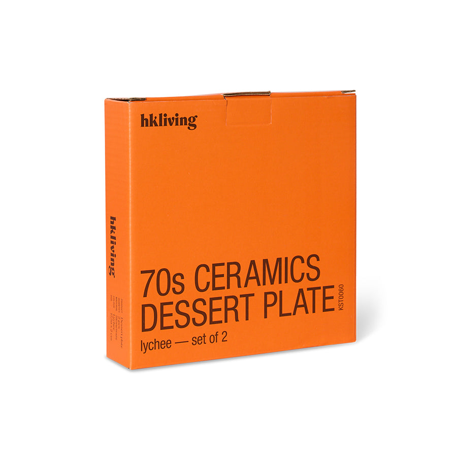 Set of 2 Dessert Plates, Lychee 17.5cm - HKLIVING 70s Ceramics, Grey Pink Red Brown Spotted Spots