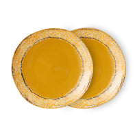 HKLIVING 70s Ceramics Side Plates 22cm - Paradise (Set of 2), Mustard Yellow