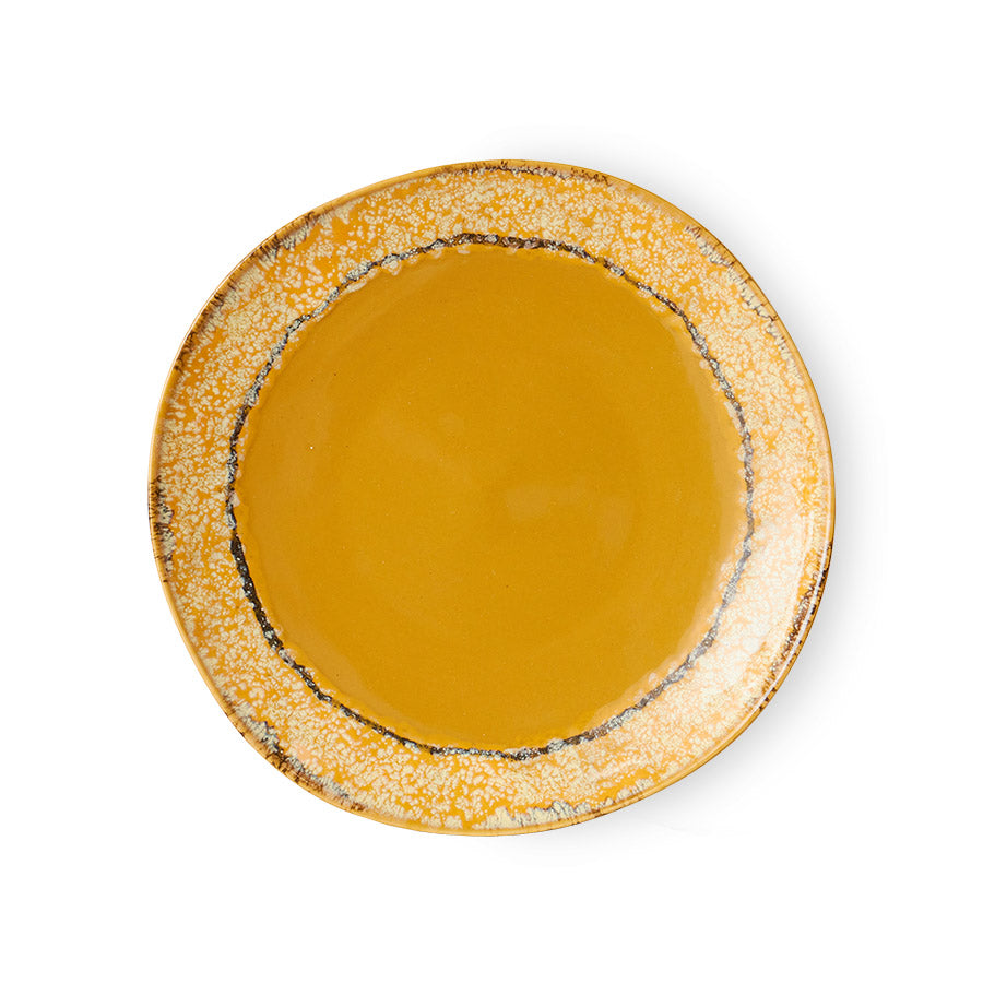 HKLIVING 70s Ceramics Side Plates 22cm - Paradise (Set of 2), Mustard Yellow