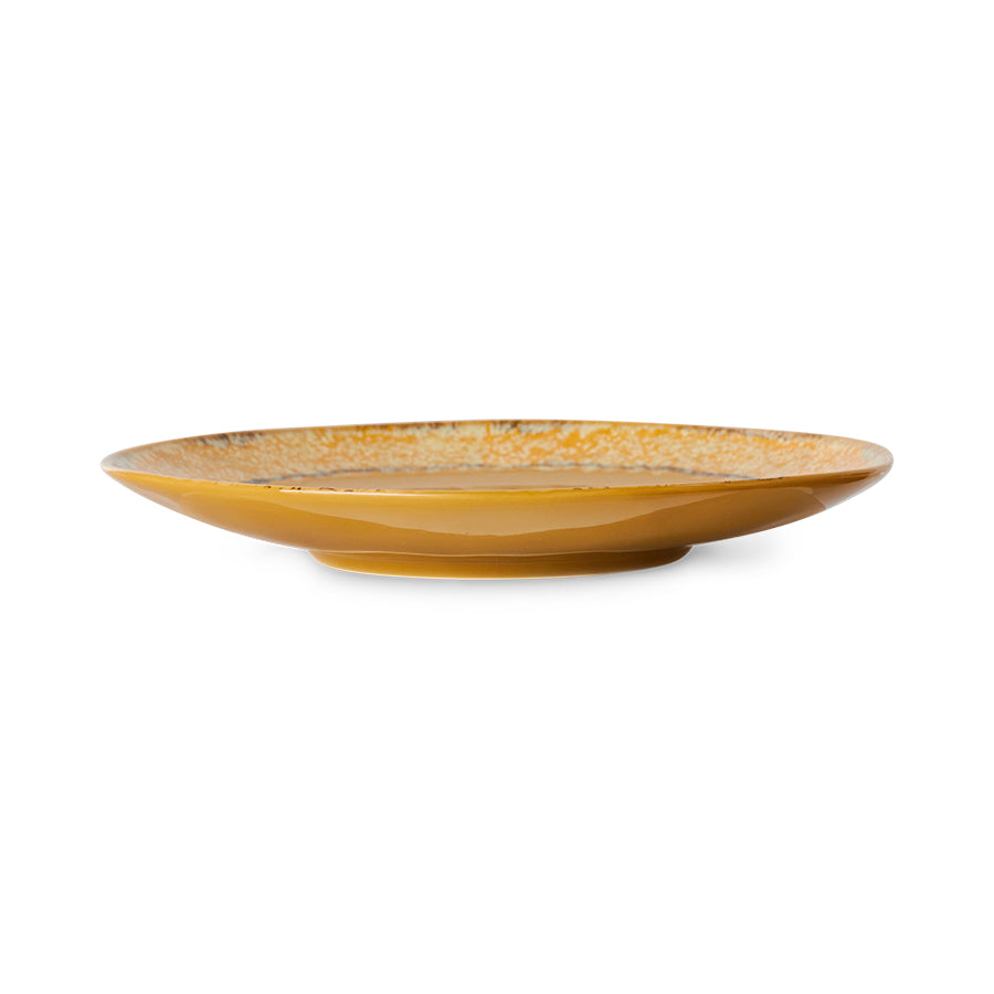 HKLIVING 70s Ceramics Side Plates 22cm - Paradise (Set of 2), Mustard Yellow