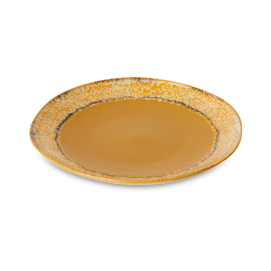 HKLIVING 70s Ceramics Side Plates 22cm - Paradise (Set of 2), Mustard Yellow