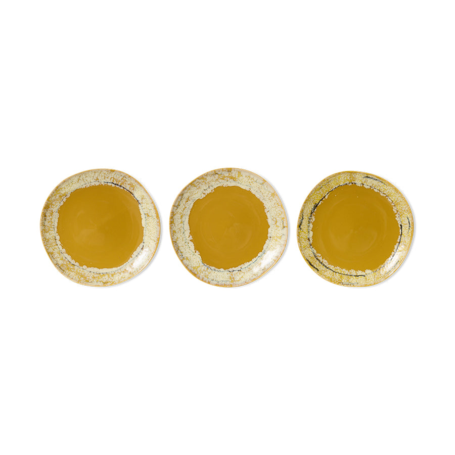 HKLIVING 70s Ceramics Side Plates 22cm - Paradise (Set of 2), Mustard Yellow