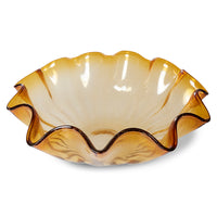 Mouth-blown statement glass bowl in amber for modern interiors