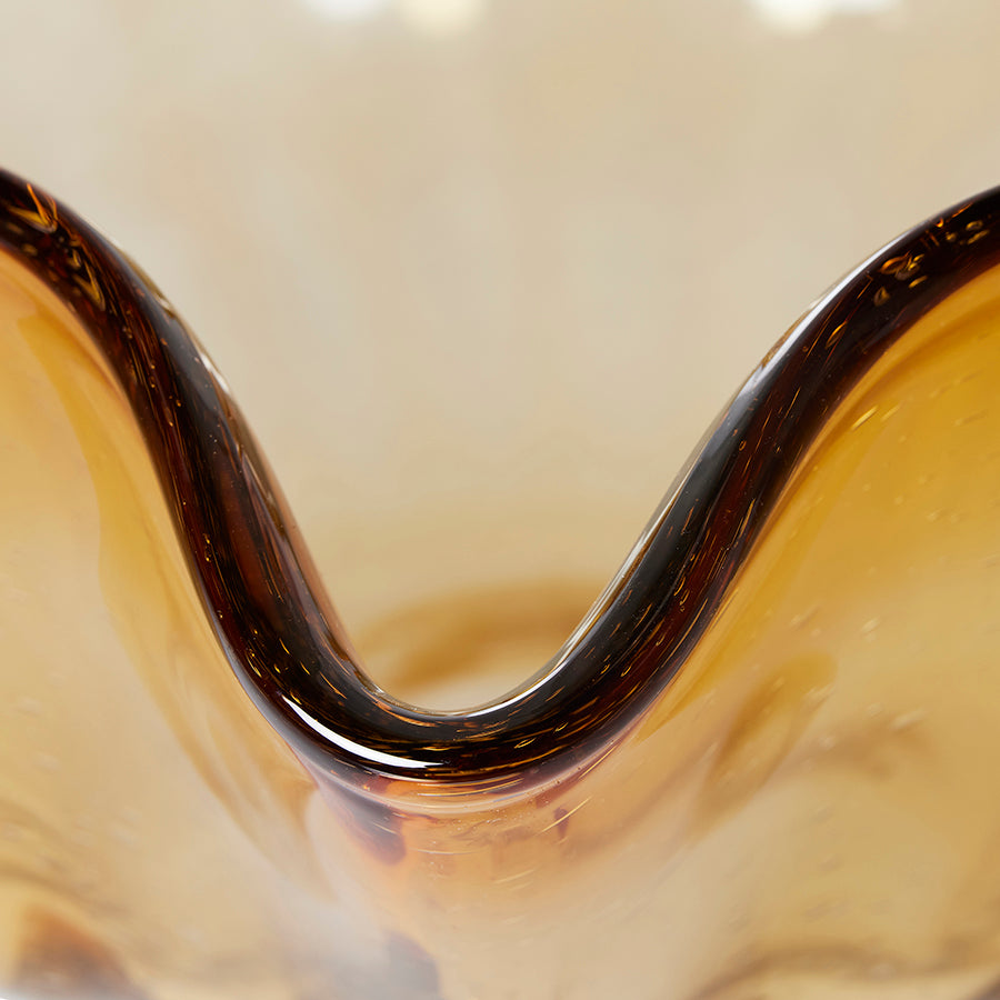 Rippled design amber glass bowl for luxury styling