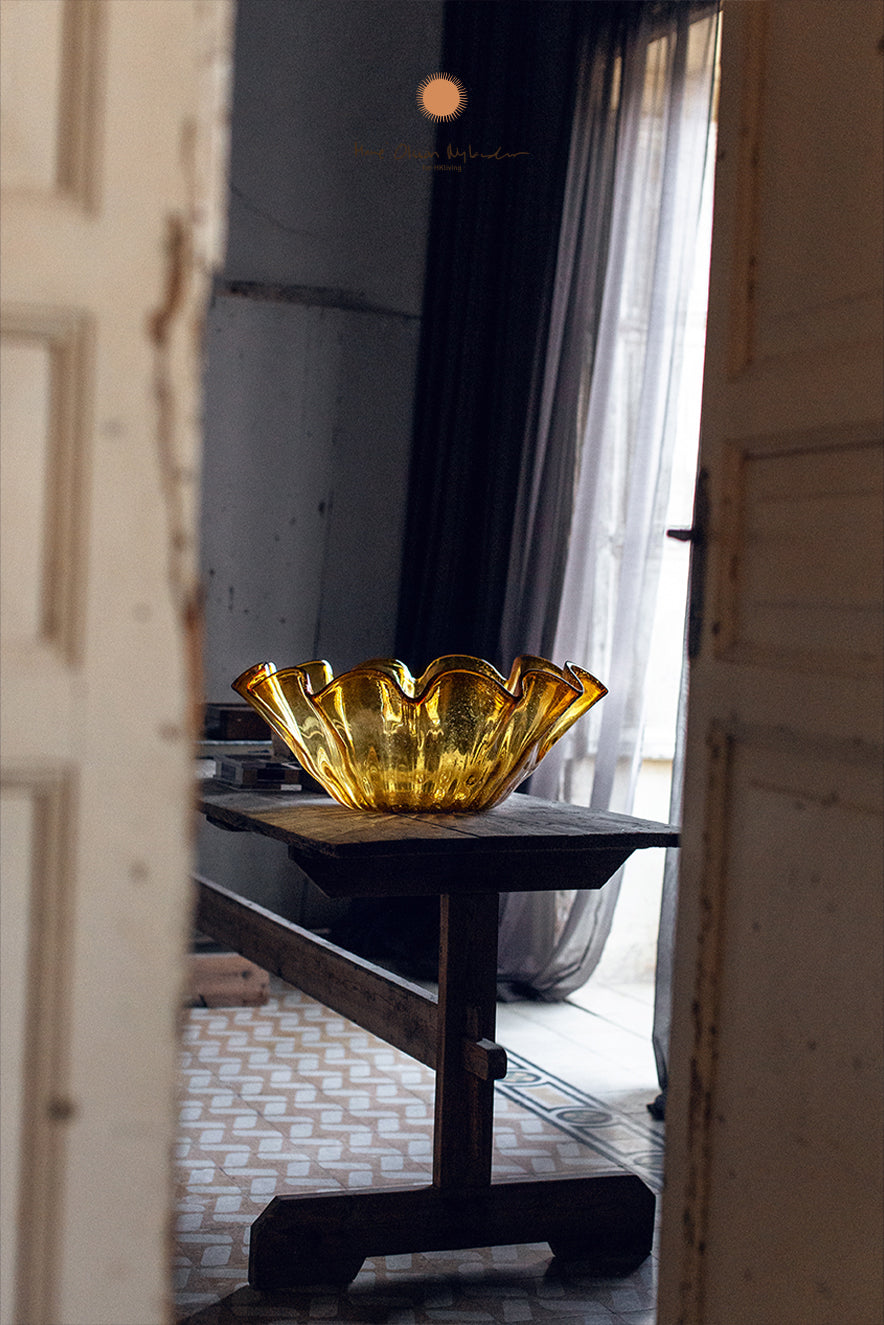 Mouth-blown amber glass decorative bowl by hkliving in modern interior
