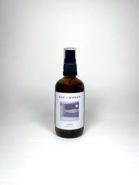 Luna Home Mist by Ash + Ember in amber glass bottle, lavender‑clary sage scent