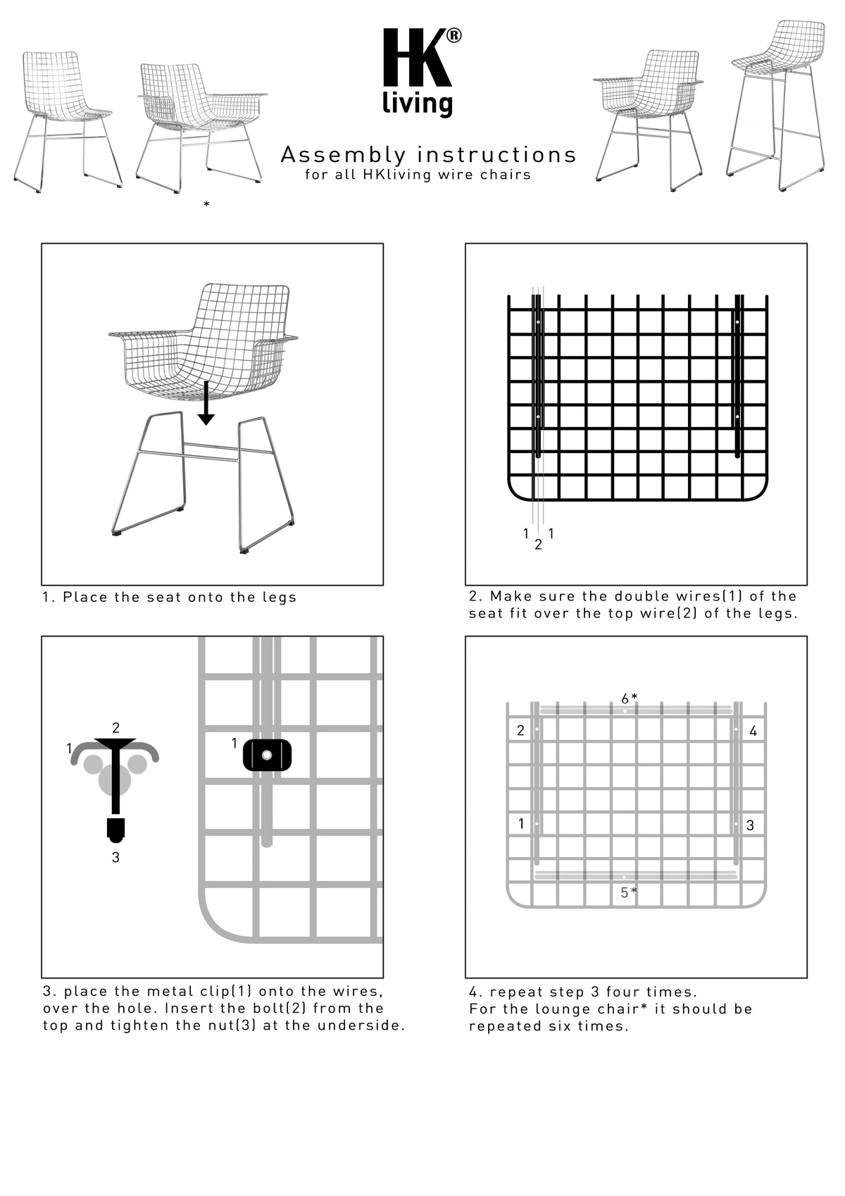 Black Metal Wire Chair by HKLIVING