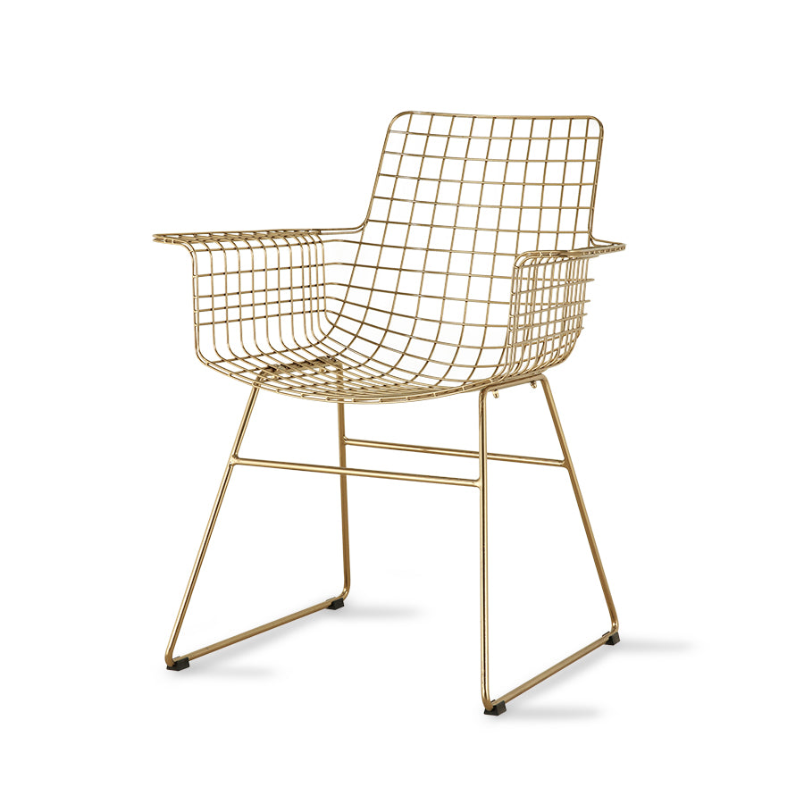 Metal Wire Chair with Arms by HKLIVING Available in Silver, Brass, and Black
