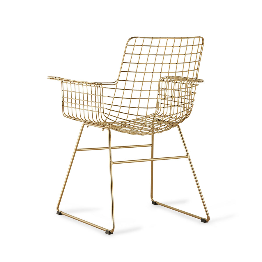Metal Wire Chair with Arms by HKLIVING Available in Silver, Brass, and Black