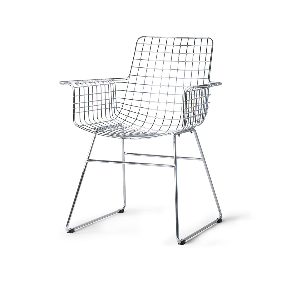 Metal Wire Chair with Arms by HKLIVING Available in Silver, Brass, and Black