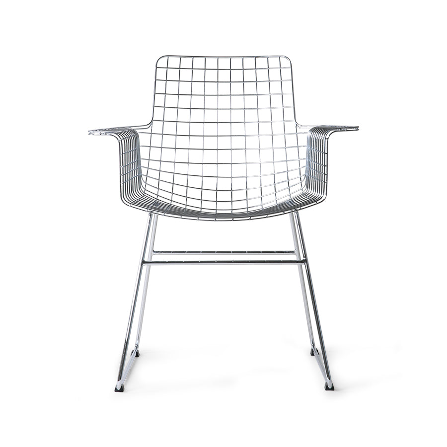 Metal Wire Chair with Arms by HKLIVING Available in Silver, Brass, and Black