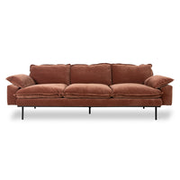 Retro Sofa, Deep Terracotta Rust Velvet, 4-Seater, 3-Seater, Royal Velvet magnolia by HKLIVING